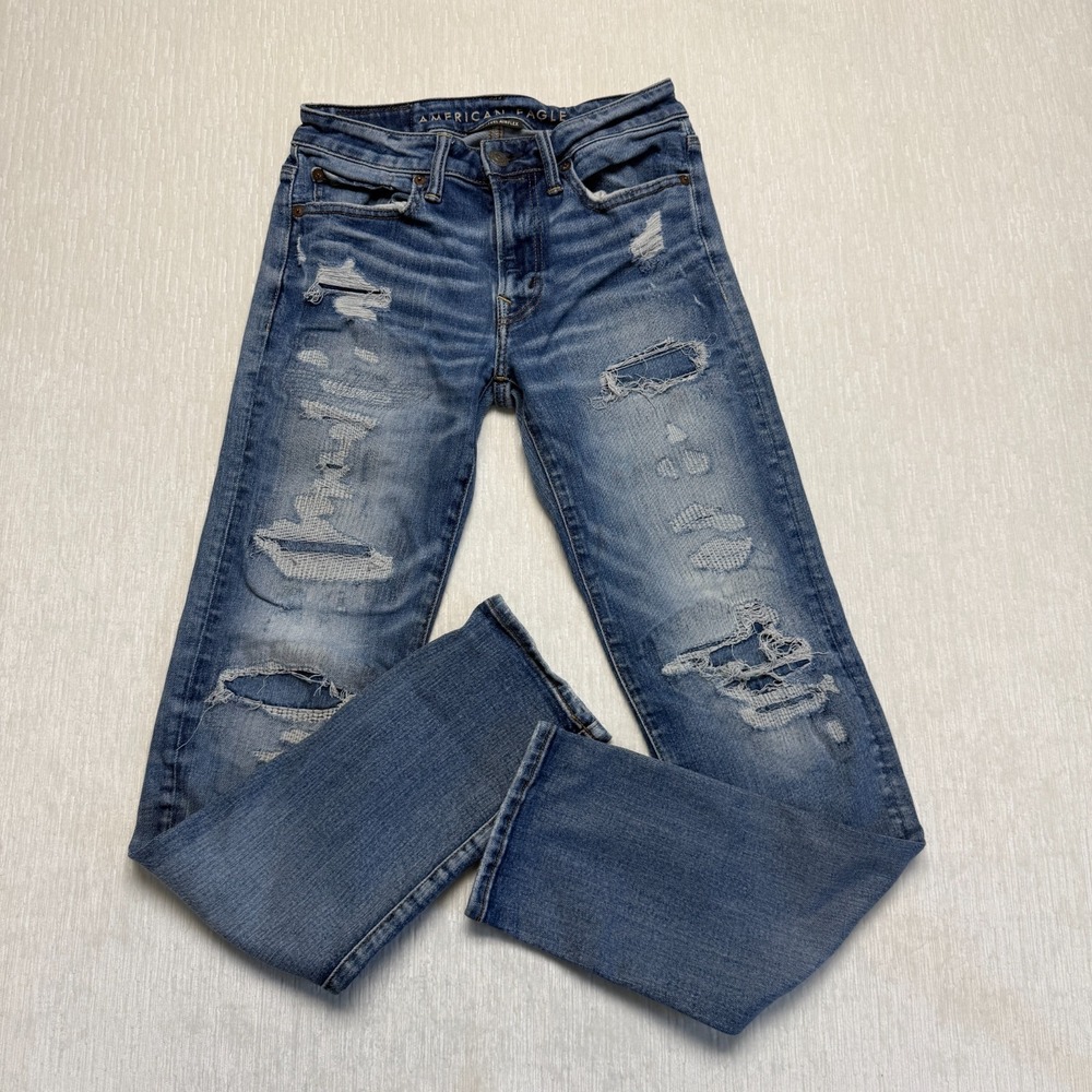 American Eagle Outfitters Airflex Slim Jeans Mens 28x32 Blue Cotton Distressed
